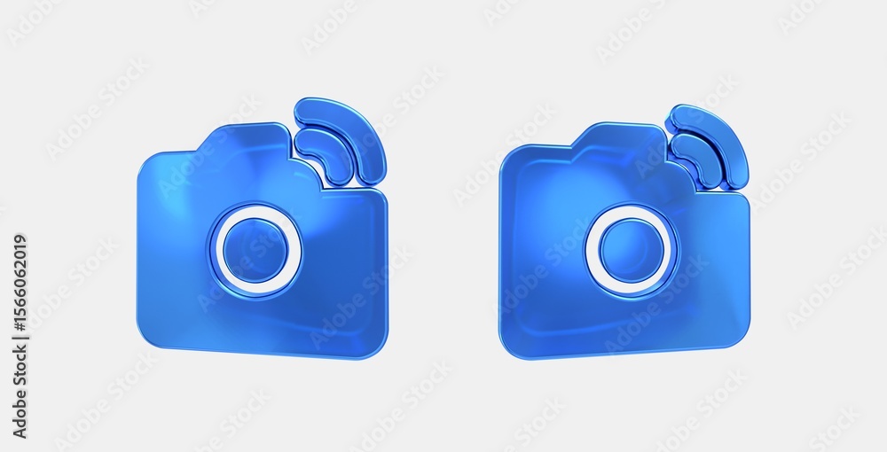 Poster linked camera 3d icon on isolate white background