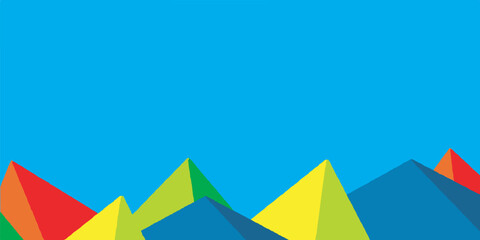 flat design features a bright blue background with a vibrant, geometric border of colorful, overlapping shapes. abstract wallpaper