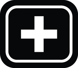 A black plus sign is displayed inside a rounded square isolated on white background