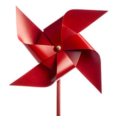 Vibrant red pinwheel toy isolated on a transparent background spinning wind