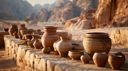 Ancient Clay Pots in a Desert Setting
