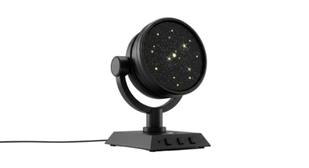 Black star projector night light on white background product shot