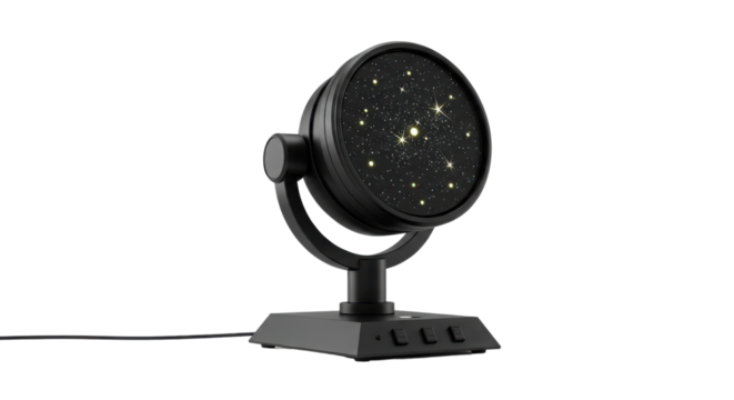 Black projector light with star pattern display isolated PNG with Transparent Background