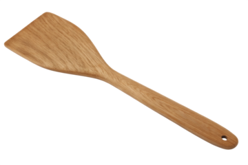 Wooden cooking spatula with hole isolated on a transparent background kitchen utensil