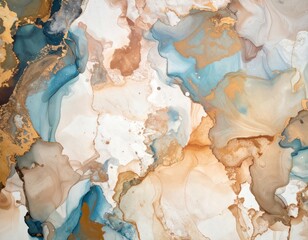 Abstract Fluid Art with Blue, Gold and Brown Tones and Textures