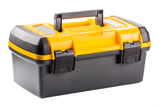 Yellow and plastic tool container with handle isolated on a transparent background - Powered by Adobe