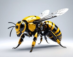 Futuristic Robotic Bee with Yellow and Black Design and Mechanical Features