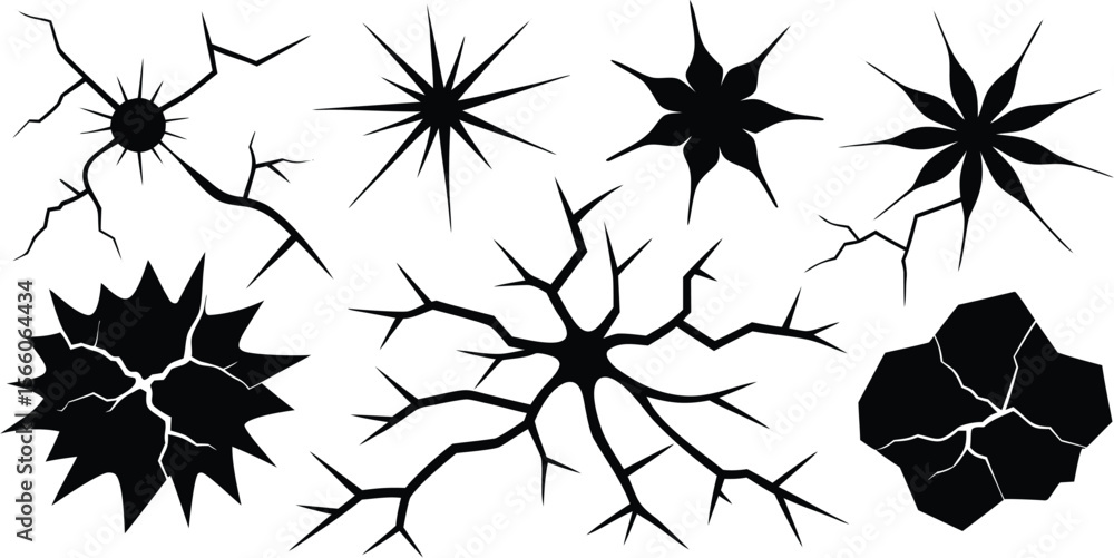 Poster shattered glass window in a black and white seamless pattern with winter snowflake elements