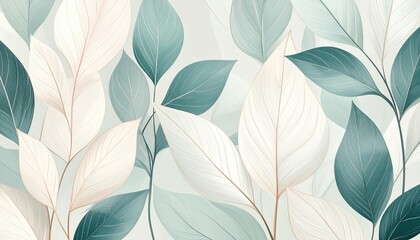 Soft Green and White Leaves Pattern for Elegant Design Background