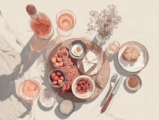 Outdoor Picnic Illustration Charcuterie Board Slow Living Dining
