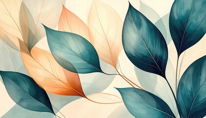 Colorful Leaves Arrangement with Soft Pastel Background Design
