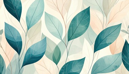 Elegant Leaf Pattern with Soft Pastels and Subtle Textures in Background