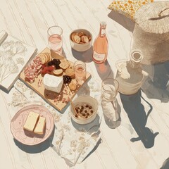 Outdoor Picnic Illustration Charcuterie Board Slow Living Dining
