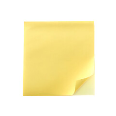 Yellow paper note with curled corner isolated on a transparent background sticky