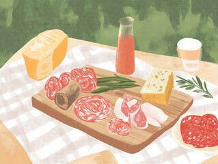 Outdoor Picnic Illustration Charcuterie Board Slow Living Dining
