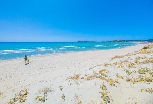 Sardegna, Italy - The worderful south coast of Sardinia region, in the area of Sulcis, province of Cagliari. Here in particular the white beach named Dune od Porto Pino. 