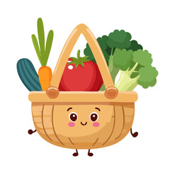 可愛い野菜とかごのキャラクターイラスト