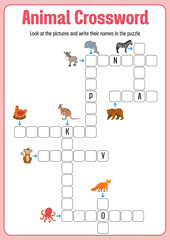 Animal crossword game template illustration