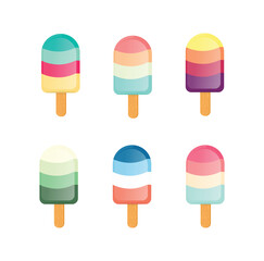 Colorful Striped Popsicle Set Flat Vector Illustration