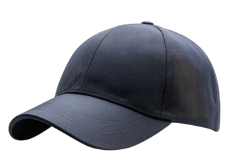 Dark navy baseball cap with curved brim and adjustable strap Isolated on a transparent background