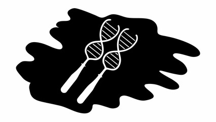 Fototapeta premium Two dna strand illustrations in white on a black irregular shape background, science and genetics concept
