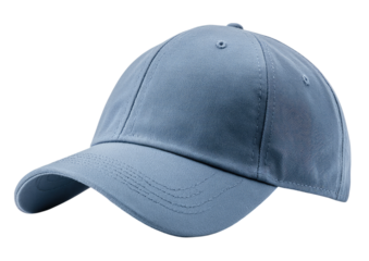 Soft denim baseball cap with curved brim and top button detail Isolated on a transparent background