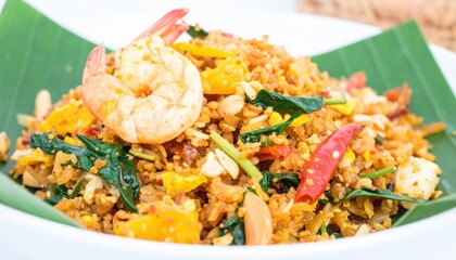 Colorful Spicy Shrimp Fried Rice with Vegetables and Spices