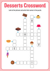 Desserts crossword game template illustration