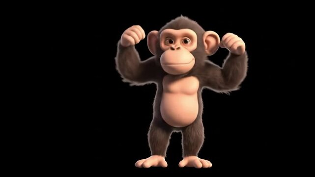 Adorable chimpanzee animation dancing against a dark background with its funny and cute moves, perfect for whimsical projects.