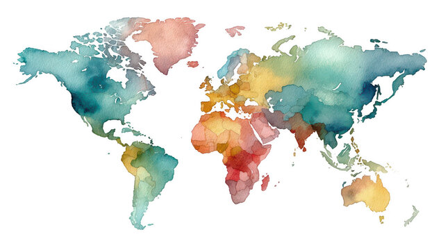 Fototapeta Watercolor world map, vibrant colors