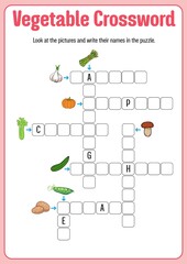 Vegetable crossword game template illustration