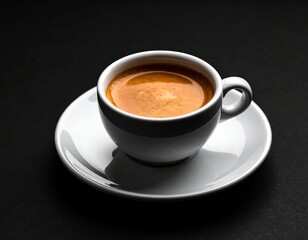 Freshly Brewed Espresso in White Ceramic Cup on Dark Background