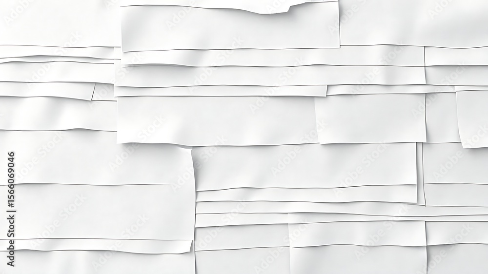 Poster abstract composition of overlapping white paper sheets creating a textured background design