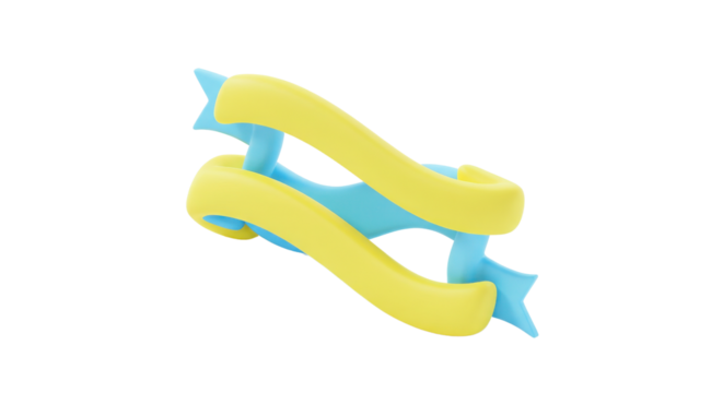 Blue and yellow ribbon with star design isolated PNG with Transparent Background