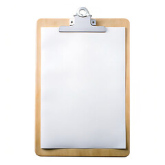 Clipboard with blank paper and metallic clip isolated on a transparent background