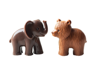 Cute animal chocolate figures including elephant and bear Isolated on a transparent background