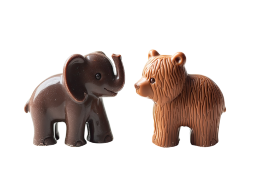 Cute animal chocolate figures including elephant and bear Isolated on a transparent background