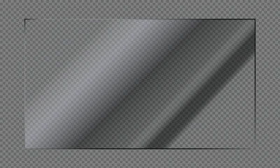 Clear, shiny acrylic sheet. Transparent plastic panel. Realistic glare and reflection on a see-through surface. Ideal for showcasing objects or designs. 