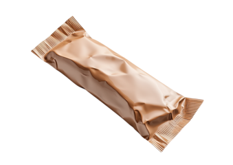 Wrapped chocolate candy bar with crinkled foil Isolated on a transparent background