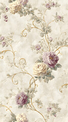 Timeless Elegance: Vintage Floral Swirls on Textured Linen Background Wallpaper