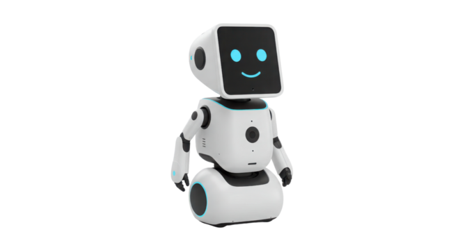 Cute smiling toy robot isolated PNG with Transparent Background
