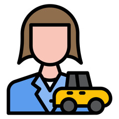 Car Saleswoman icon vector image. Can be used for Automotive Dealership.