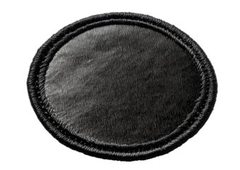 Black leather coaster with concentric stitch border and grain texture Isolated on a transparent background
