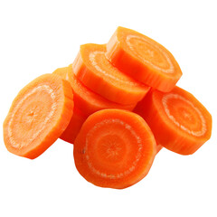 Pile of Freshly Sliced Carrots on a Black Backdrop, Vibrant Orange Vegetable Discs Stacked, Healthy Eating and Cooking Ingredients isolated on transparent background