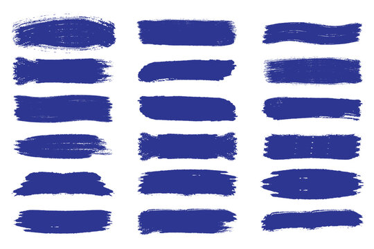 Asian ink brush strokes, blue hand drawn stripes, rough grunge paint texture, Chinese Japanese Korean calligraphy brushstrokes set, straight line vector illustration, smears, sketch lines. eps 10