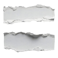 Two Ripped Pieces of White Paper on a Black Backdrop, Revealing Jagged Edges and a Sense of Imperfection, Ideal for Collage and Mixed Media Projects isolated on transparent background