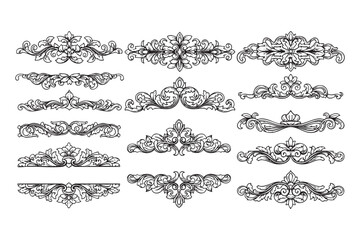 Fototapeta premium Vintage Ornate Decorative Dividers Vector Engraving Set