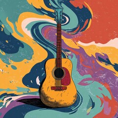 Colorful abstract guitar art design.
