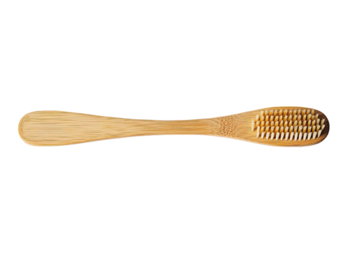 Natural wooden toothbrush with curved bristles and flat body Isolated on a transparent background