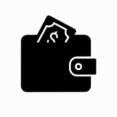 Filled wallet icon with dollar note symbolizing cash and finances
